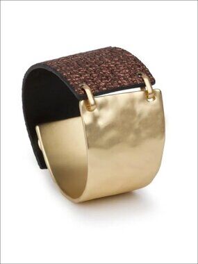 Leather Bracelet for Women Textured Wrap Bangle Gold-tone Metal Accent Statement